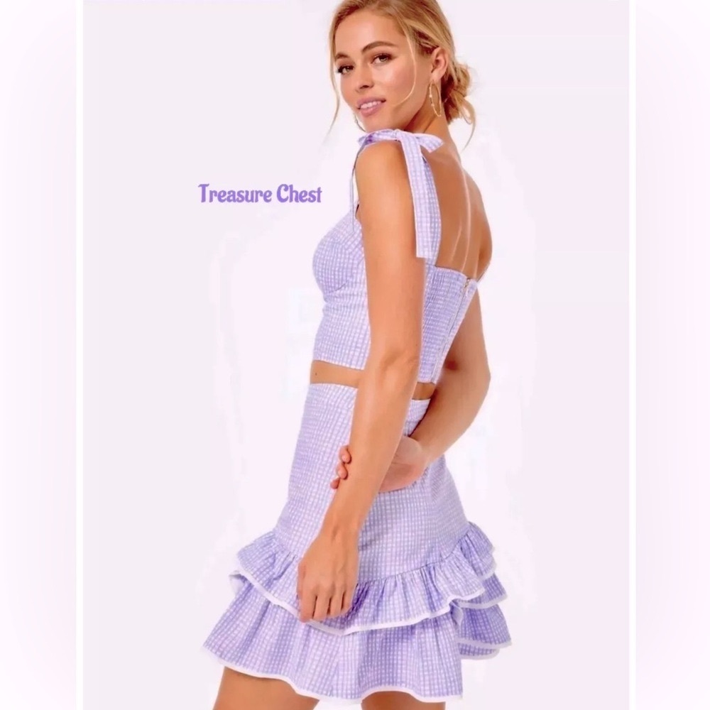 Lilly Pulitzer NWT Rosalie Mini Skirt & Crop Top Lilac Gingham $198  Size 14 - Picture 15 of 16